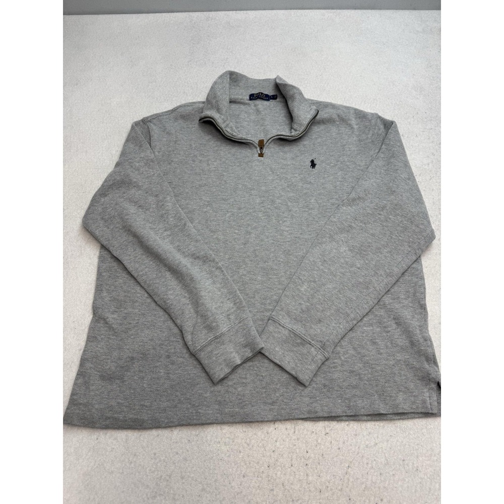 Polo Ralph Lauren Sweater Mens Large Gray 100% Cotton Quarter Zip Mock Neck Knit